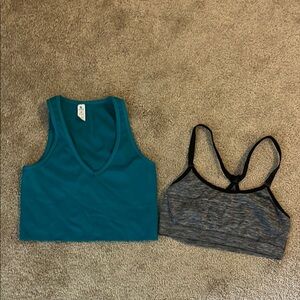 Teal Tank Top and Gray Sports Bra
